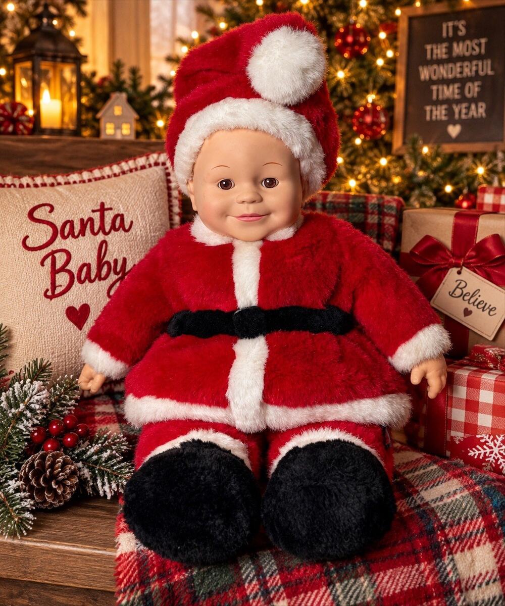 Vintage 1999 Anne Geddes 17” Santa Baby Doll Unimax Christmas Removable Hat